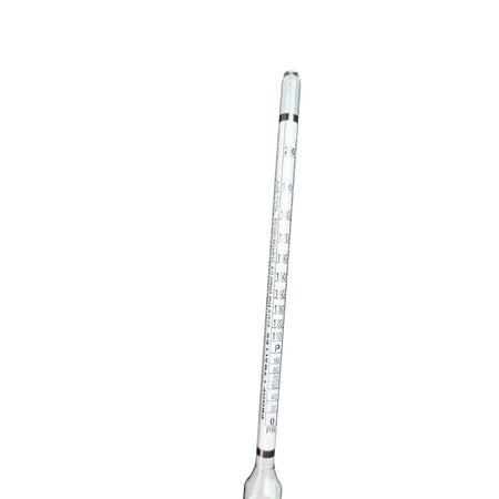 FastRack alcohol hydrometer measuring 0–200 proof and Tralle hydrometer for testing alcohol concentration in liquids.