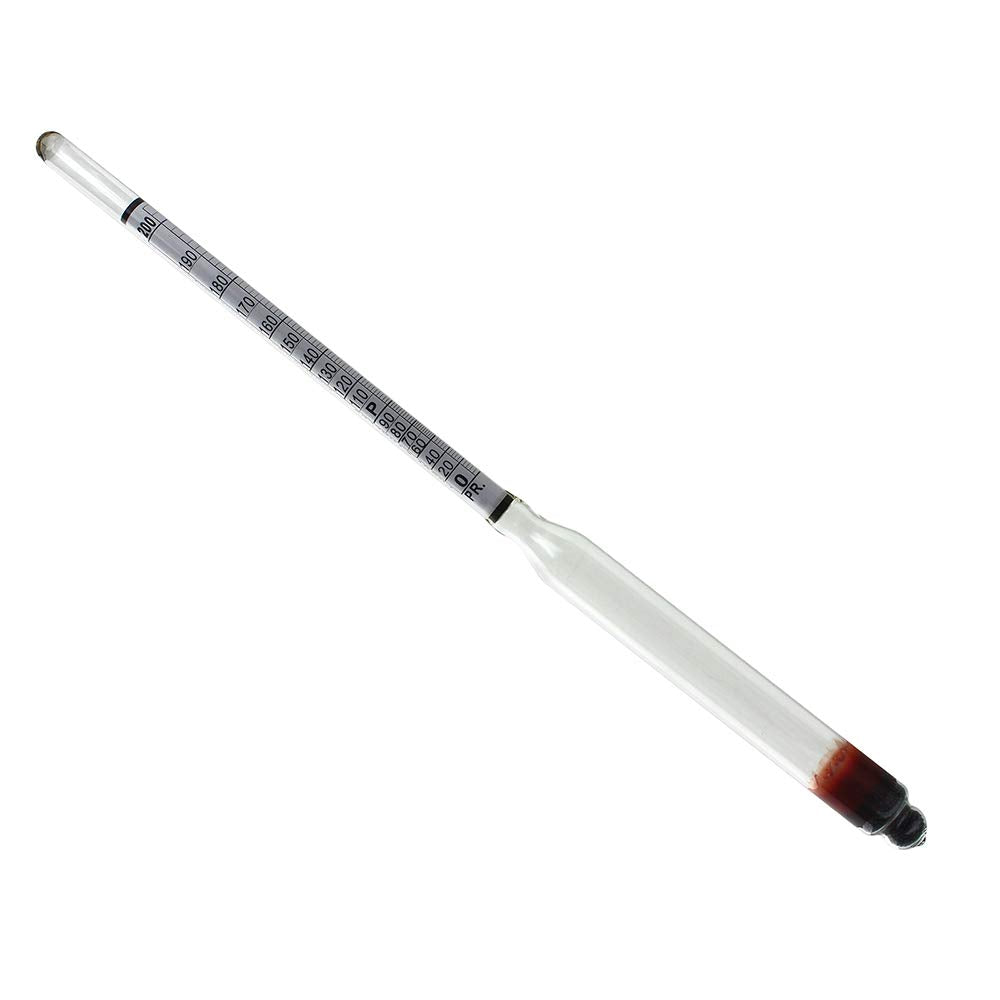 FastRack alcohol hydrometer measuring 0–200 proof and Tralle hydrometer for precise alcohol proof testing.