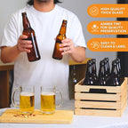 Set of 24 amber beer bottles, 12 oz capacity, from FastRack, neatly arranged in a case for brewing or storage.