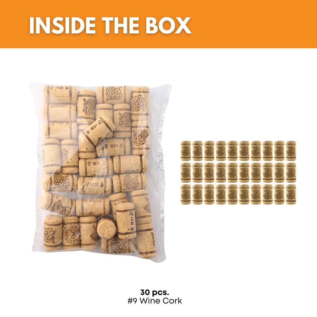 Set of 8 natural wine corks from FastRack, displayed in a 30-pack for sealing wine bottles.