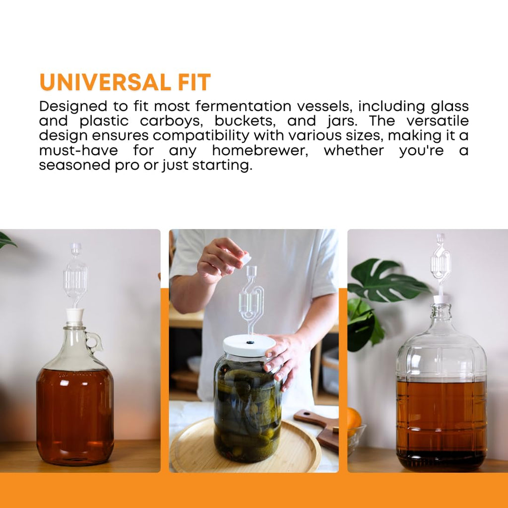 Twin Bubble fermentation airlock by FastRack showing clear plastic design with two chambers for releasing fermentation gases.