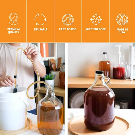 Set of four 1-gallon glass fermentation jugs by FastRack, clear jugs with wide mouths for home brewing fermentation.