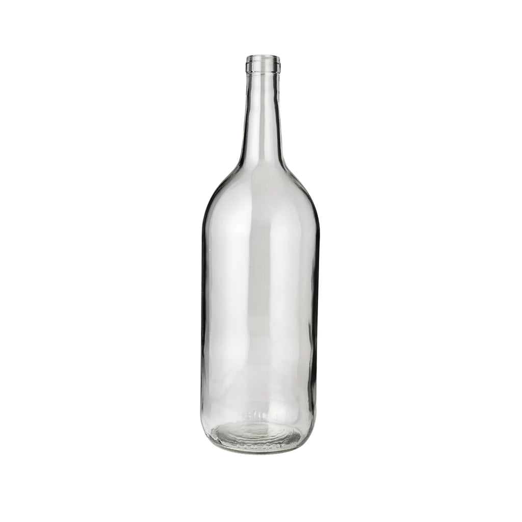Six 1.5L clear Bordeaux wine bottles from FastRack, shown in a case, with a focus on their shape and size.