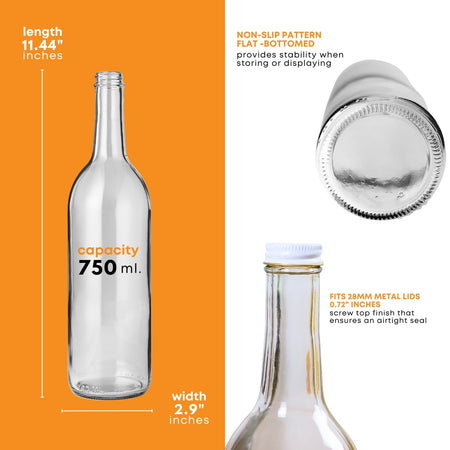 Set of 12 FastRack W5 Bordeaux wine bottles, 750ml clear glass with screw caps, shown in a case.