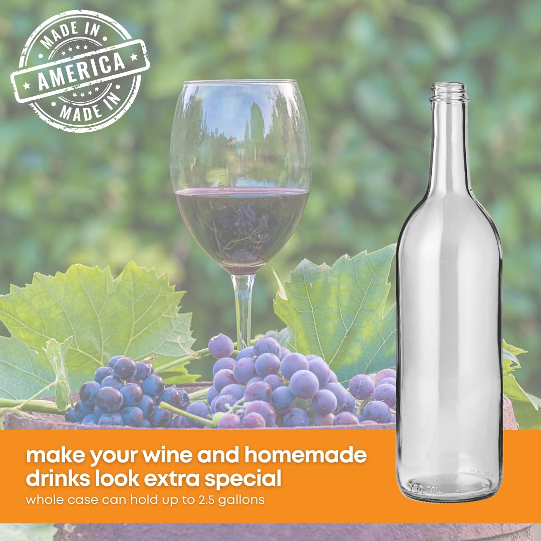 Set of 12 FastRack W5 Bordeaux wine bottles, 750ml clear glass with screw caps, arranged in a case.