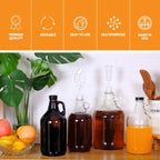 Six 0.5-gallon glass fermentation jugs by FastRack, clear jars with lids for brewing or fermentation purposes.