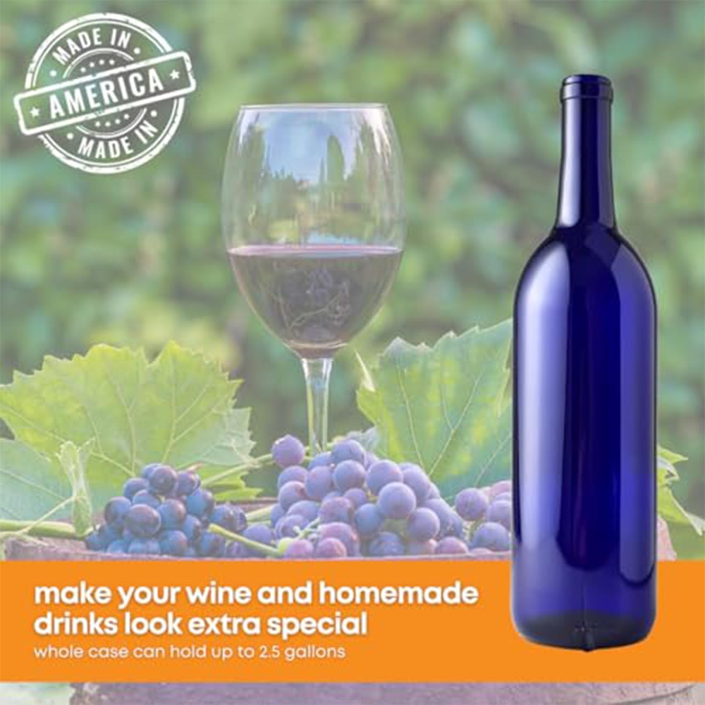 Set of 12 FastRack Bordeaux wine bottles in 750ml blue glass, displayed together in a case.