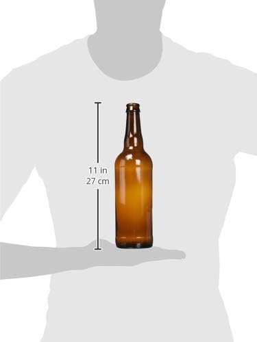 Set of 12 22 oz amber beer bottles by FastRack, shown in a case with clear labels and secure caps for home brewing or storage.