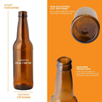 Set of 12 amber 22 oz beer bottles from FastRack, shown in a case, perfect for home brewing or storage.