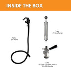 FastRack 8-inch D-Type manual keg pump with hose and coupler for efficient beer dispensing.