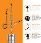 FastRack 8-inch D-Type manual pump with hose for keg tapping and dispensing, compatible with keg couplers.