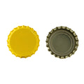 Yellow oxygen absorbing beer bottle caps by FastRack, designed to preserve beer freshness in bottles.