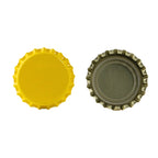 Yellow oxygen absorbing beer bottle caps by FastRack, designed to preserve beer freshness in bottles.