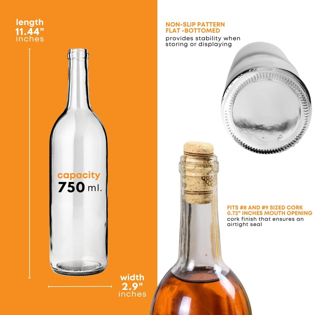 Set of 12 FastRack Bordeaux wine bottles, 750ml clear glass with flint finish, perfect for wine storage or aging.