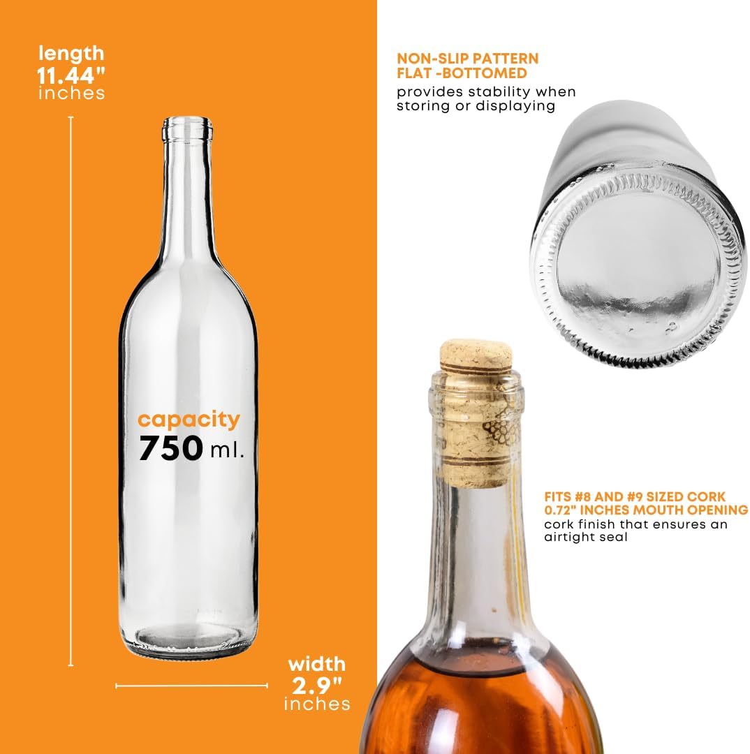 Set of 12 FastRack Bordeaux wine bottles, 750ml clear glass with flint finish, perfect for wine storage or aging.