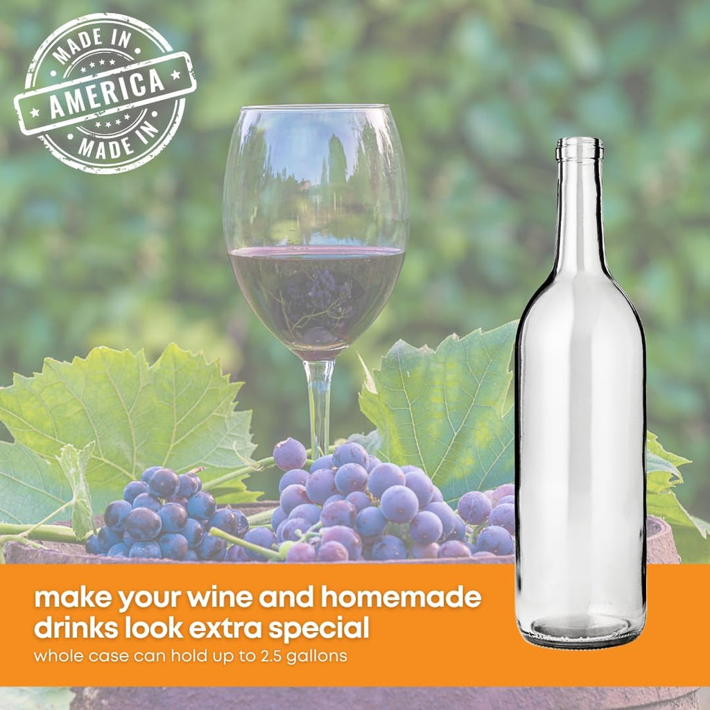 Set of 12 clear 750ml Bordeaux wine bottles by FastRack, perfect for storing and aging wine in a home or commercial cellar.