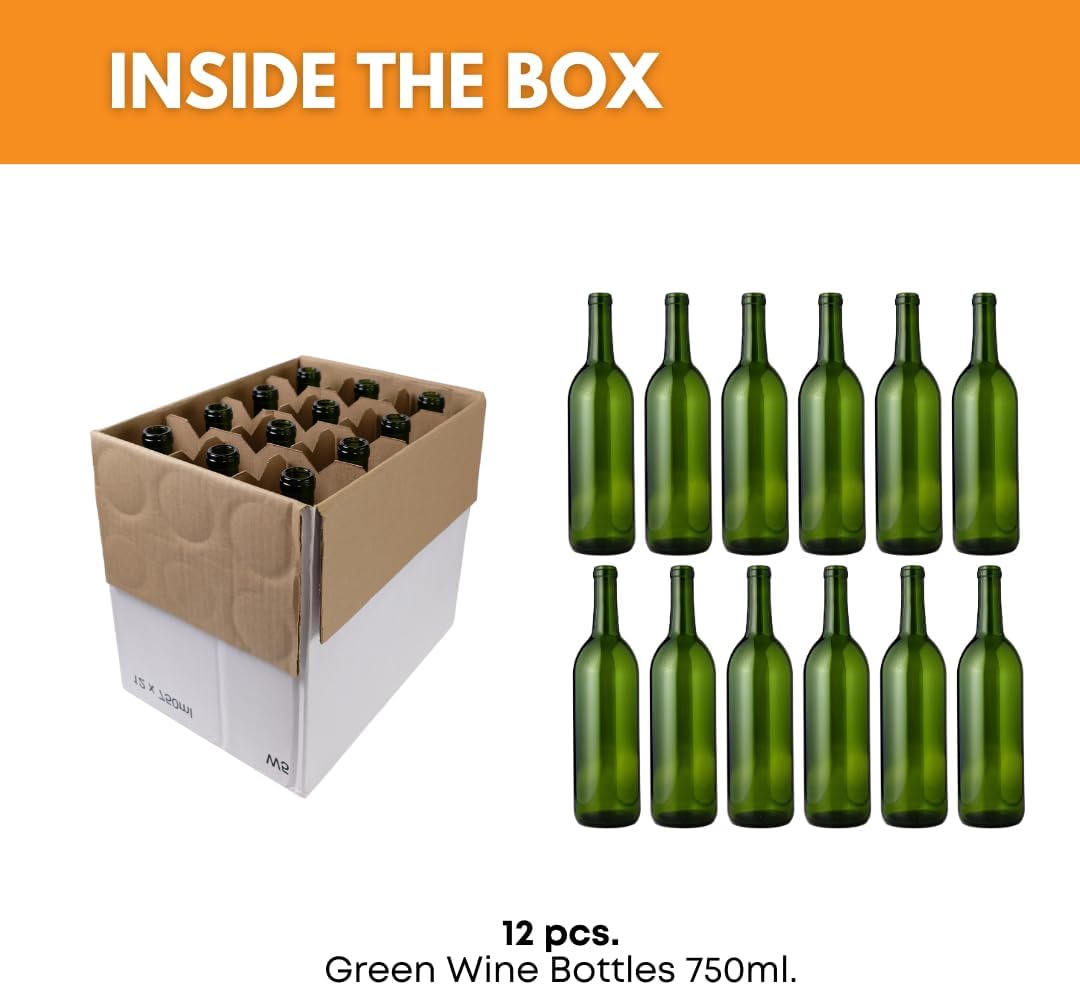 Set of 12 FastRack Bordeaux wine bottles in 750ml green glass, arranged in a case, ready for storage or display.