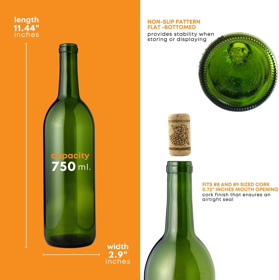 Set of 12 green FastRack Bordeaux wine bottles, 750ml each, arranged in a case, ready for storage or display.