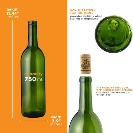 Set of 12 green FastRack Bordeaux wine bottles, 750ml each, arranged in a case, ready for storage or display.