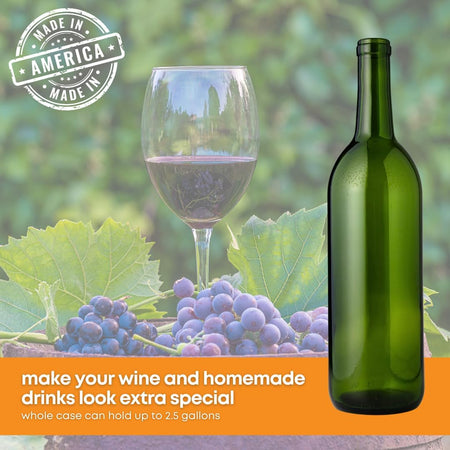 Set of 12 Green Bordeaux wine bottles, 750ml each, from FastRack, displayed in a case for wine storage or collection.