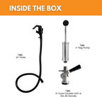 4-inch D-type manual pump with hose for keg tapping, FastRack brand, featuring durable construction and easy manual operation.