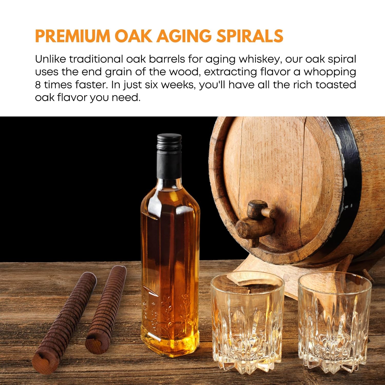FastRack American Oak Infusion Spiral in heavy toast finish, showcasing the handcrafted oak spiral used for flavor infusion in beverages.