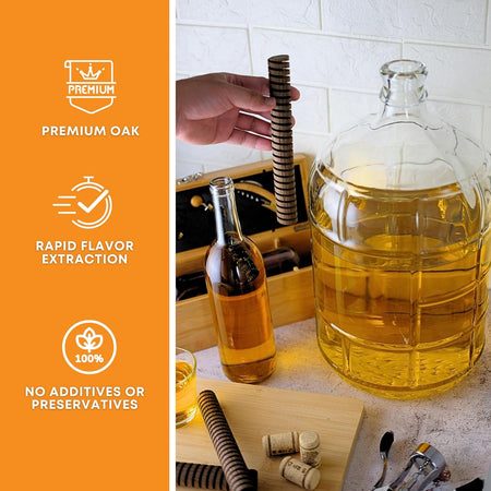 FastRack American Oak Infusion Spiral in heavy toast, showcasing the roasted, twisted oak wood used for flavoring in brewing or smoking.