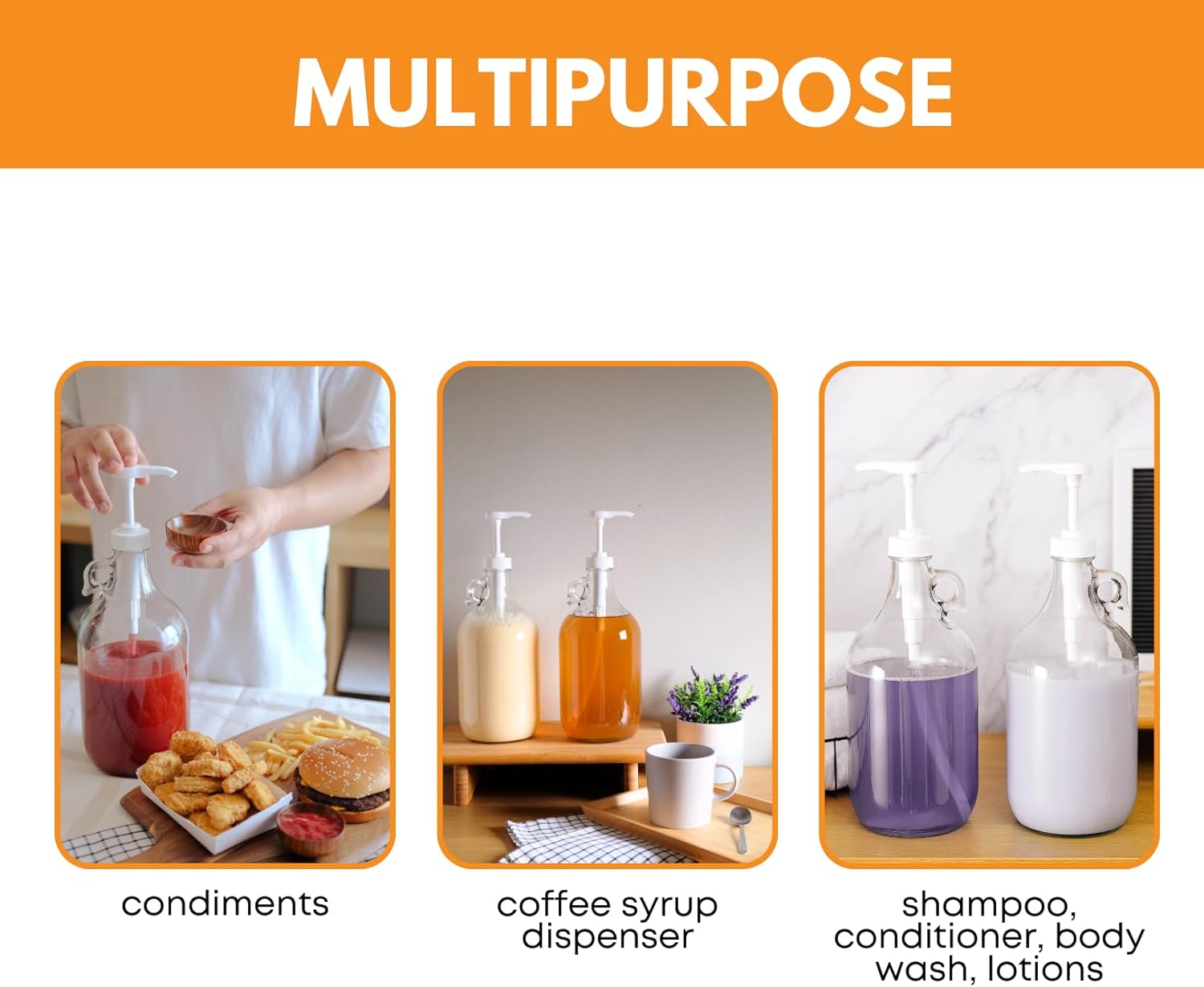 Clear 1-gallon glass jug with pump from FastRack, featuring a sturdy handle and secure pump for easy dispensing.