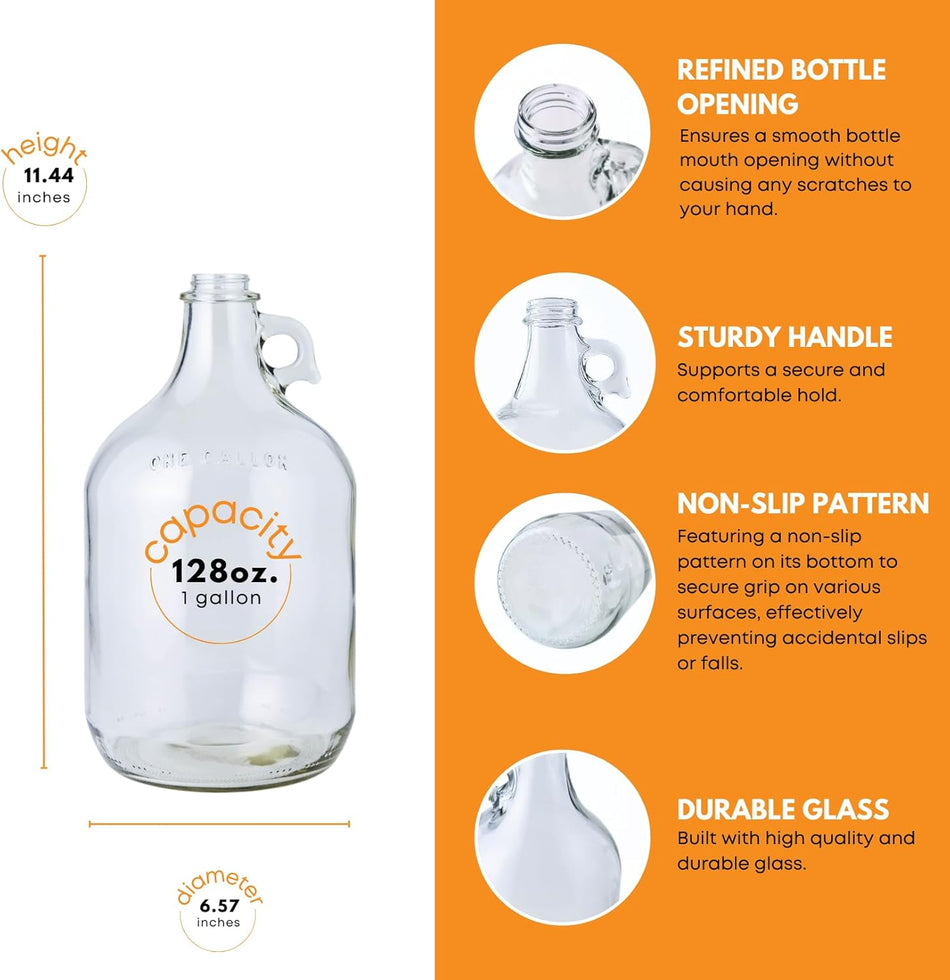 FastRack 1-gallon glass jug with pump, clear jug for beverages or liquids, featuring a convenient pump dispenser.