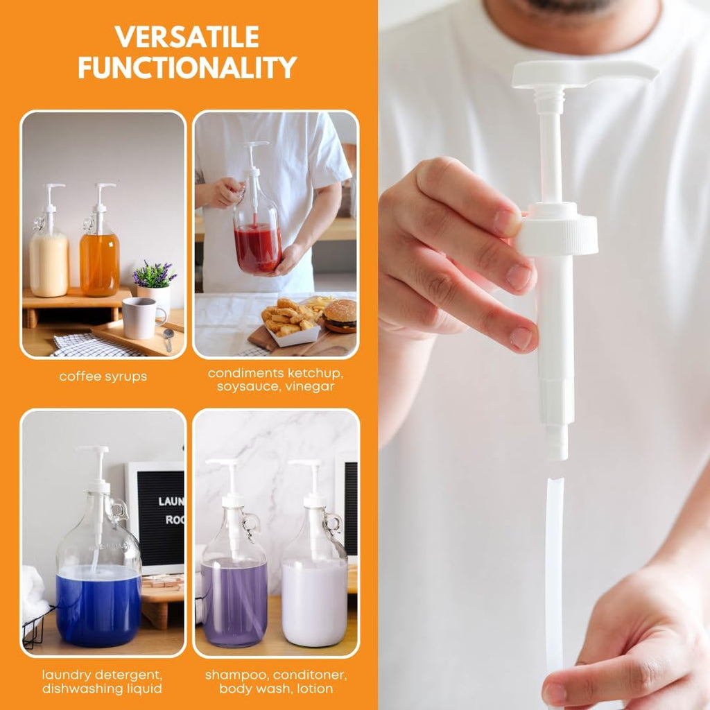 Clear 0.5 gallon glass jug with a dispensing pump, designed for easy pouring and storage, by FastRack.