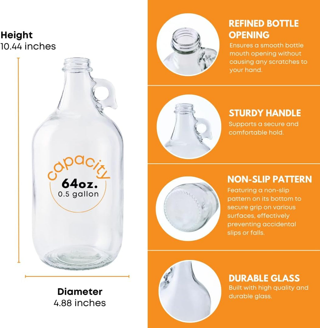 Clear 0.5-gallon glass jug with a dispensing pump from FastRack, ideal for liquids or beverages.