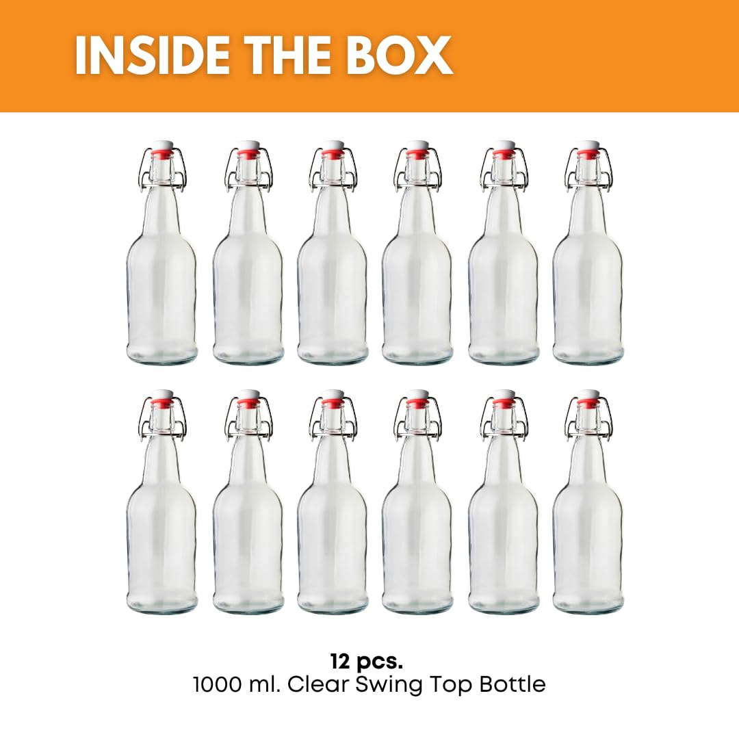 Clear Swing Top Bottles 1000ml – Case of 12