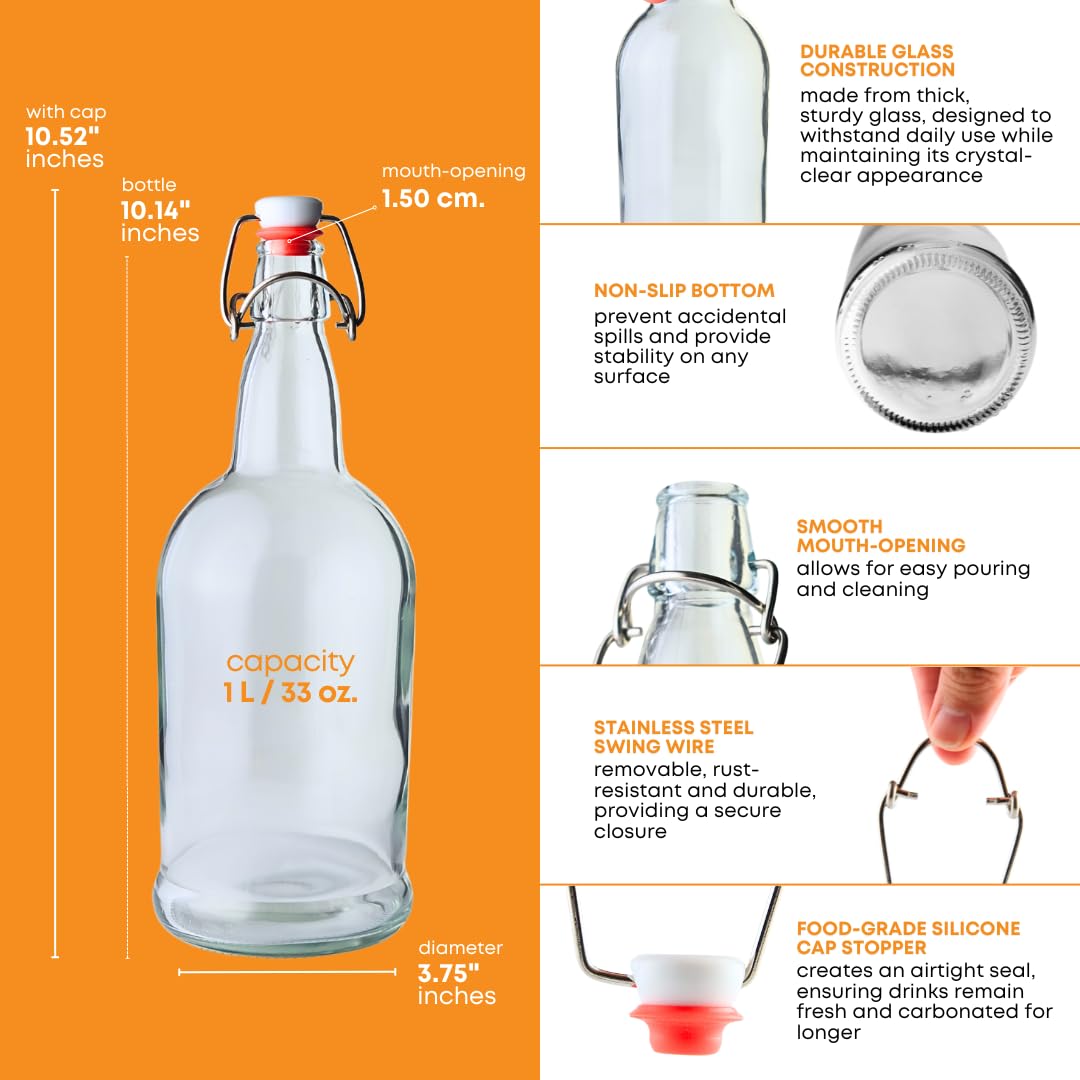 Clear Swing Top Bottles 1000ml – Case of 12