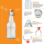 Six 500ml clear swing top bottles by FastRack, made of glass with metal swing caps for storing liquids or beverages.