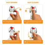 Six 500ml clear swing top bottles by FastRack, shown with secure metal caps, ideal for storage or beverage use.