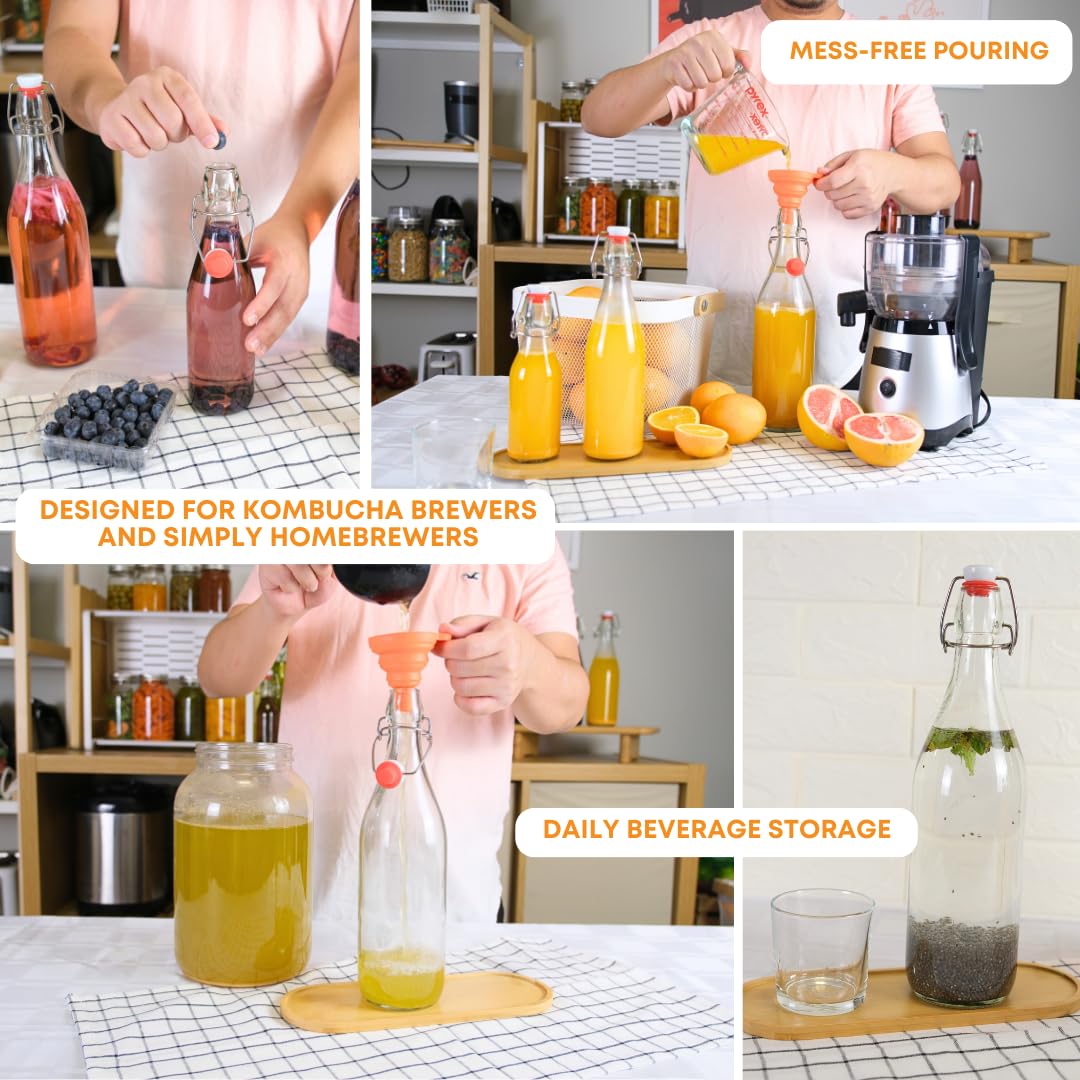 Six 1000ml clear Swing Top Bottles by FastRack arranged in a case, showcasing durable glass bottles with metal swing caps.