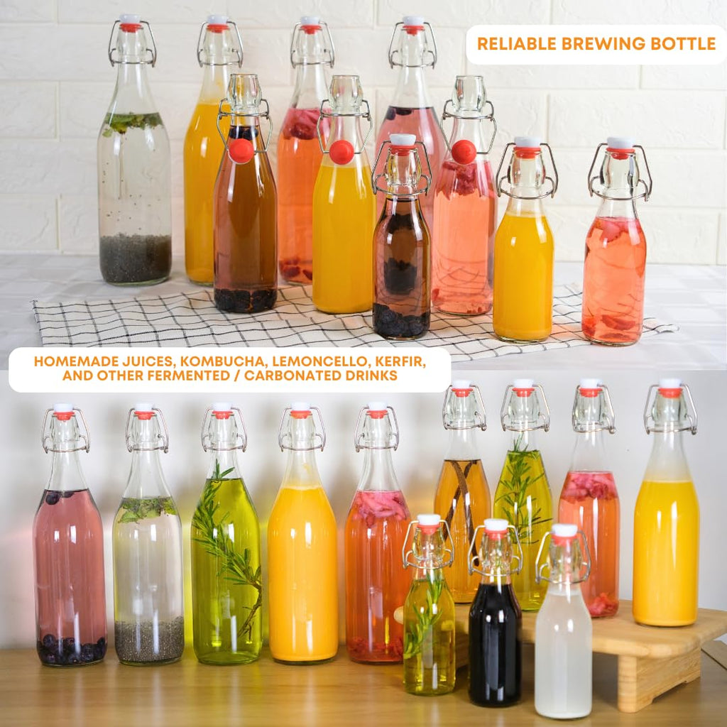 Six 1000ml clear swing top bottles by FastRack, showing transparent glass bottles with metal swing caps on a white background.