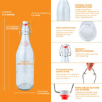 Six 1000ml clear Swing Top Bottles from FastRack, with metal clasp lids, arranged in a case on a white background.