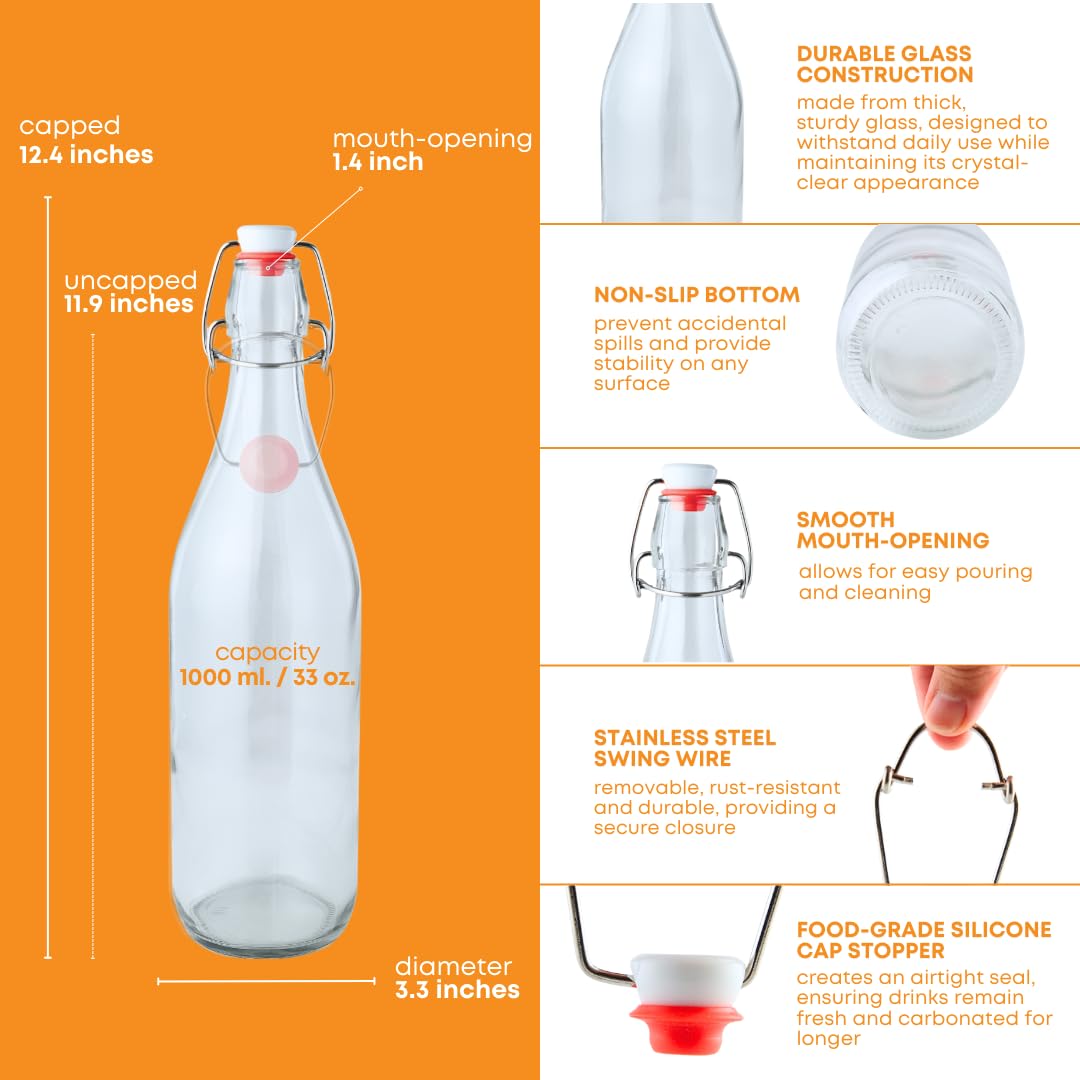 Clear Swing Top Bottles 1000ml – Case of 6