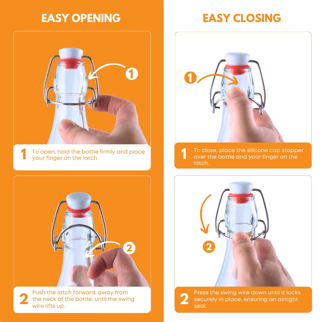Six 1000ml FastRack clear swing top bottles with metal clasps and plastic bodies, arranged in a case for storage or beverage use.