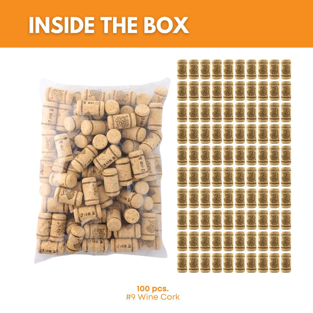 Set of 100 natural wine corks from FastRack, showing close-up of corks ready for sealing wine bottles.