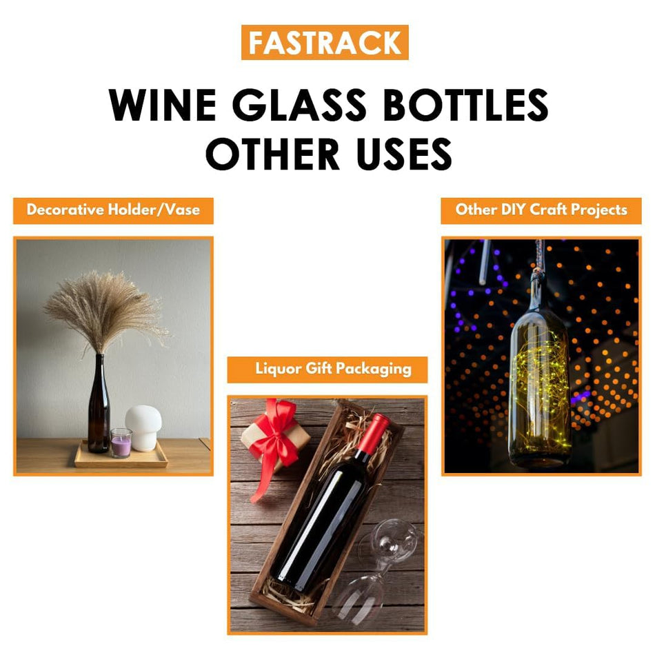 Set of 12 green 750ml W13 Stretch Hock wine bottles by FastRack, shown filled with wine and standing upright.