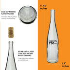 Set of 12 FastRack W13 Stretch Hock 750ml clear wine bottles, flint glass, for storing and pouring wine.