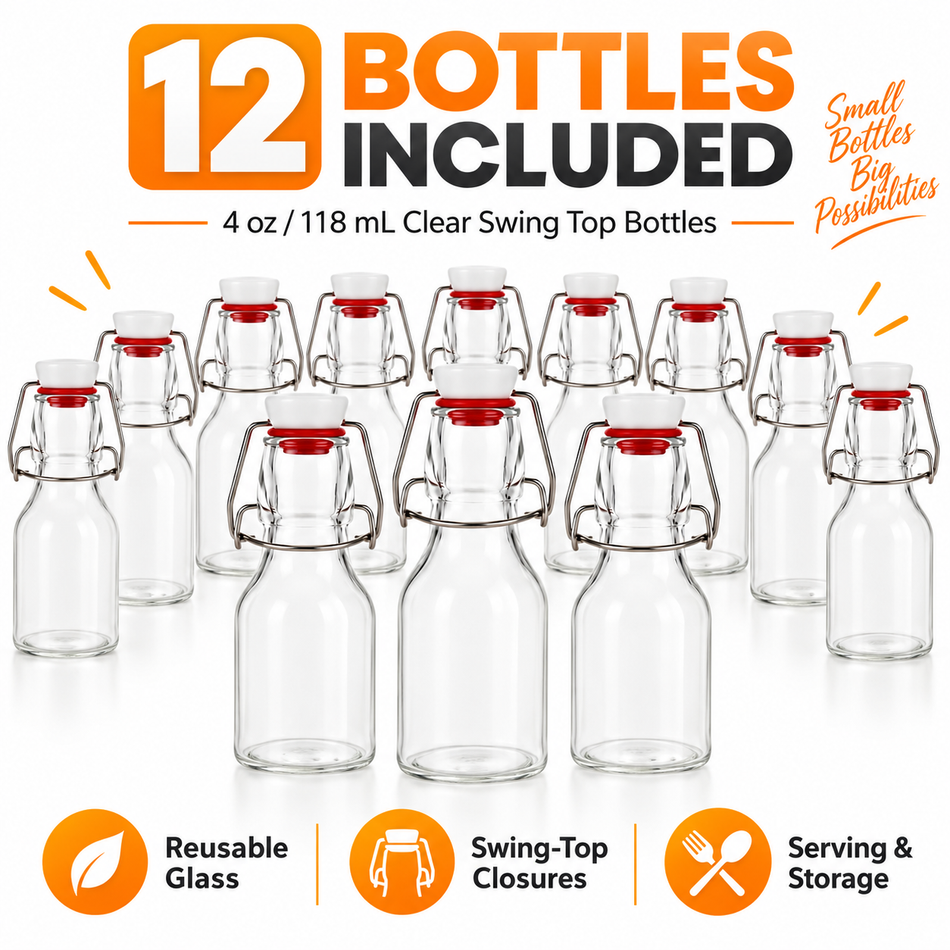 4 oz Clear Swing Top Bottles (Slim) - Case of 12