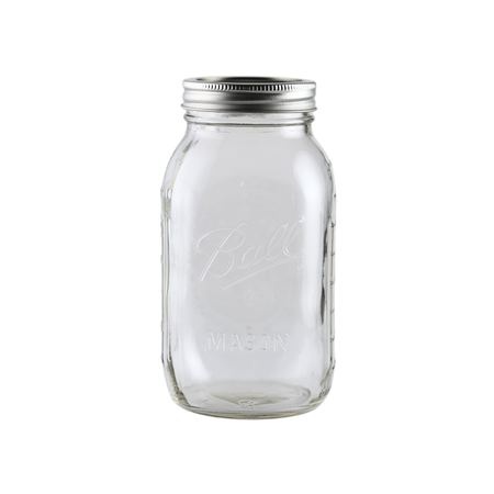 Set of 12 Ball Mason Jars 32 oz regular mouth with bands and lids, ideal for homebrewing and canning.