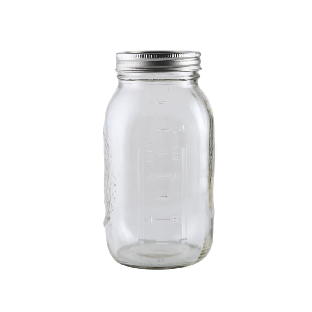 Set of 12 Ball Mason Jars 32 oz regular mouth with bands and lids, ideal for homebrewing and canning storage.