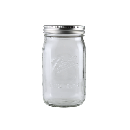 Set of 12 Ball Mason Jars 32 oz wide mouth with bands and lids, ideal for homebrewing and canning, by FastBrewing.