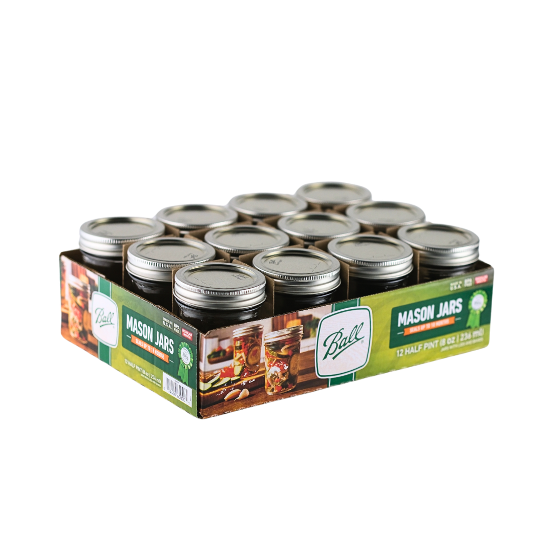 Ball Mason Jars 8 oz Regular Mouth with Bands & Lids - Case of 12