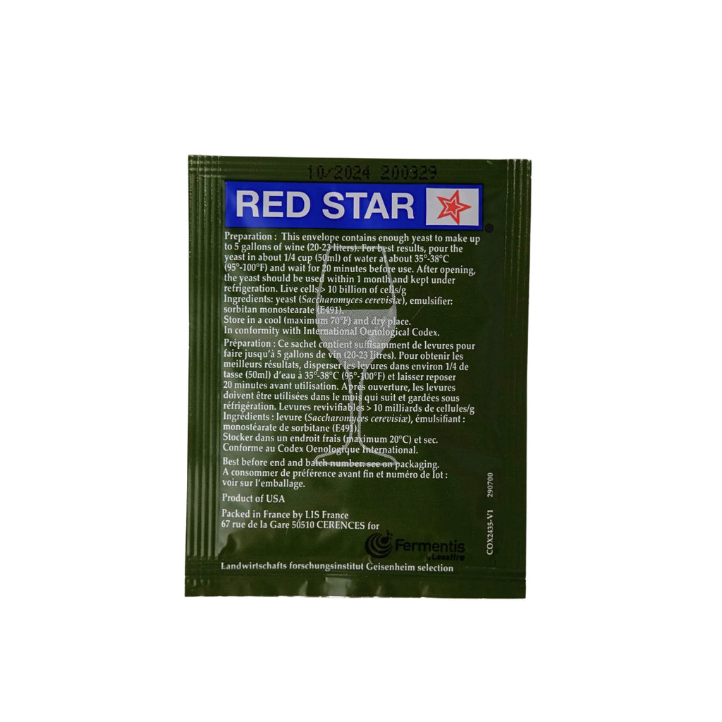 Red Star Premier Cote des Blancs wine yeast packet from FastRack, showing the 5 g yeast sachet for winemaking.