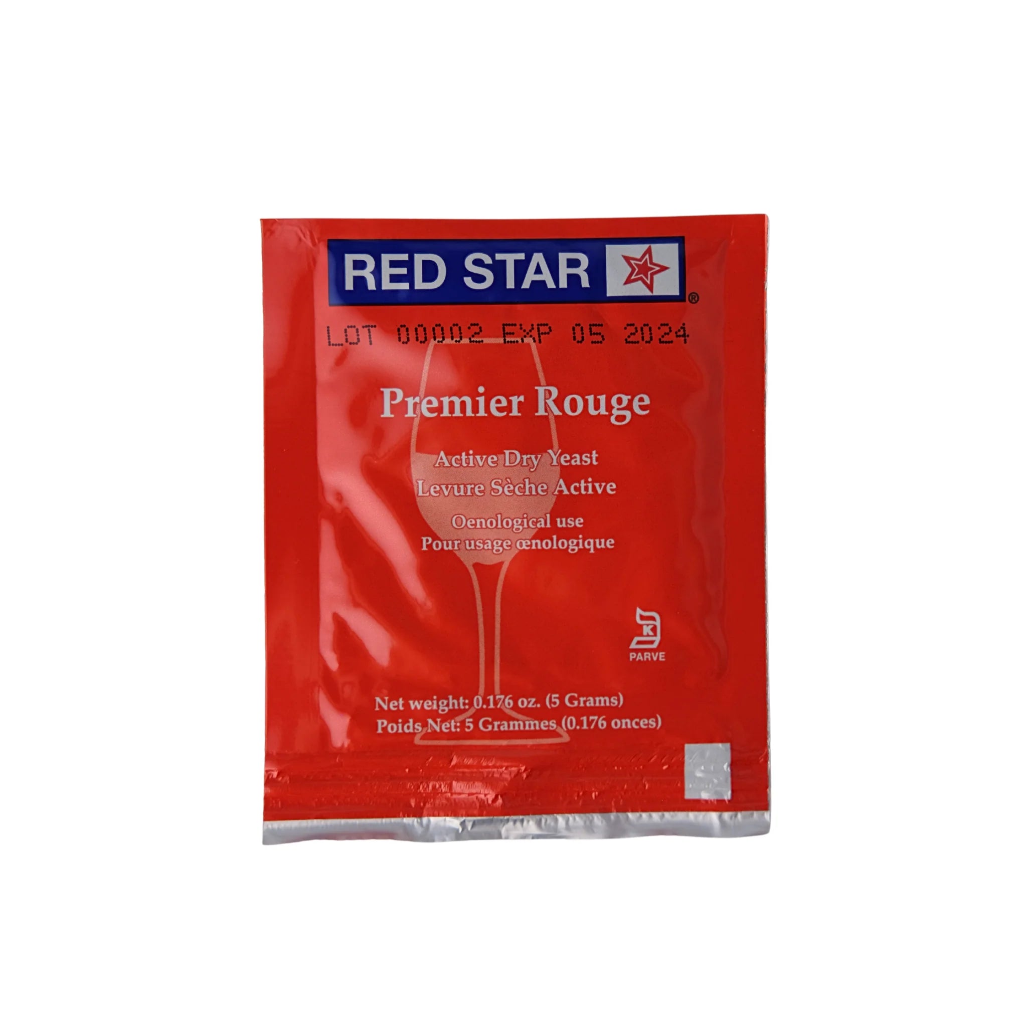 Red Star Premier Rouge wine yeast packet by FastRack, 5g, showing the packaging for fermenting wine.